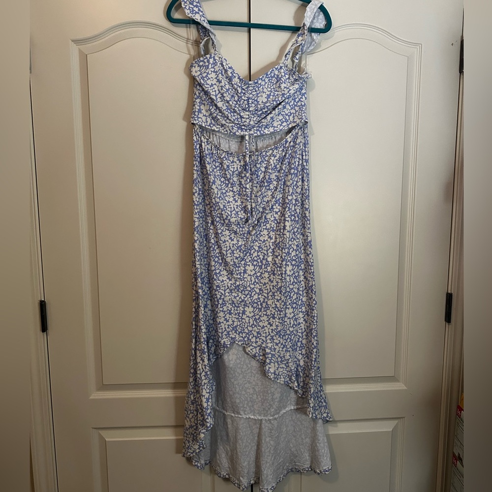 Blue and White Floral Midi Dress